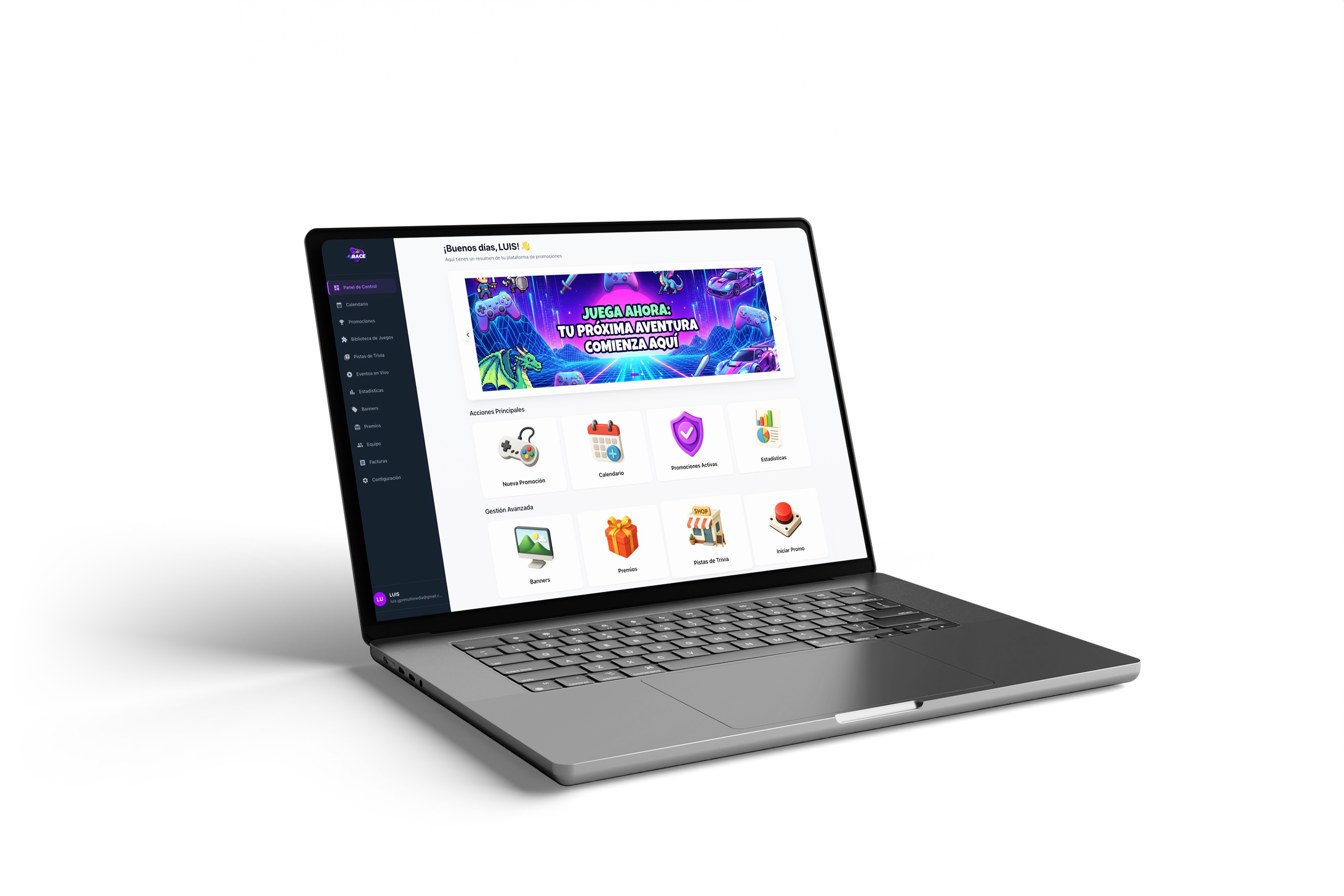 AdRace dashboard en laptop